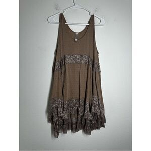 Monoreno Bohemian Lace Sleeveless Blouse Cacao Lagenlook Size M